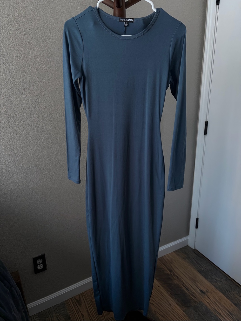 Fashion Nova Slate Blue Long Sleeve Maxi Dress